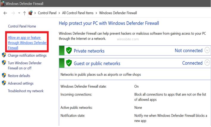 Windows Defender 允许应用程序或功能