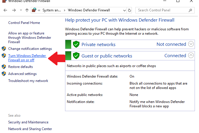 Windows Defender 防火墙选项