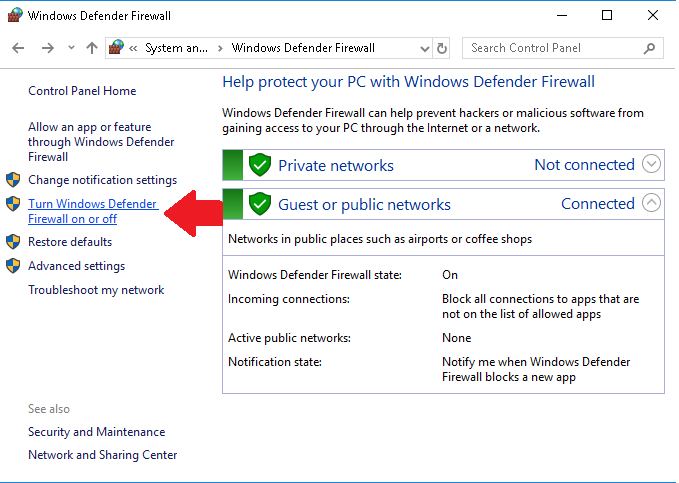 Windows Defender 防火墙选项