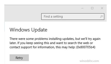 Windows 更新错误 0x800705b4