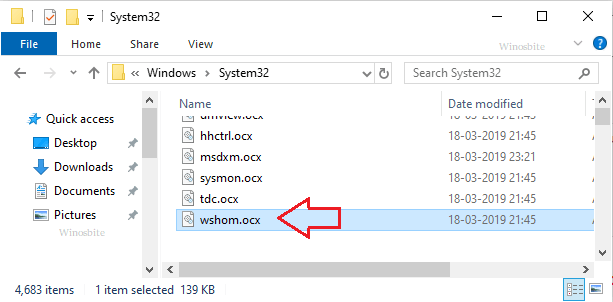 Windows 10 中的 wshom.ocx 文件