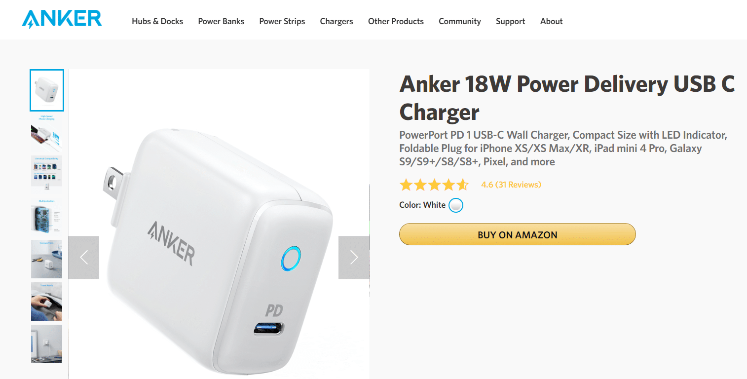 Anker 18W USB 壁式充电器。 20 款适用于 Android 的最佳高速充电器