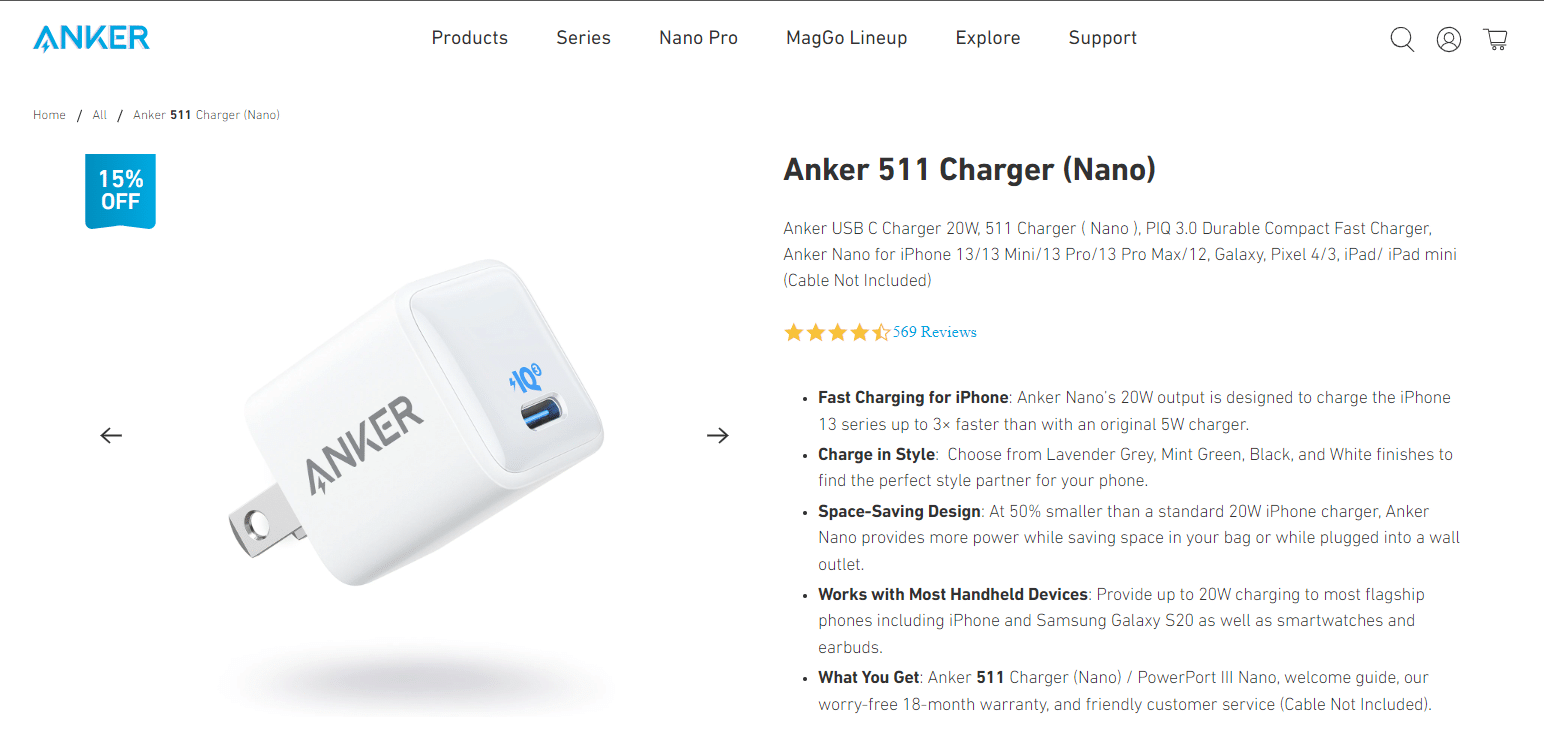 Anker Nano 充电器。 20 款适用于 Android 的最佳高速充电器