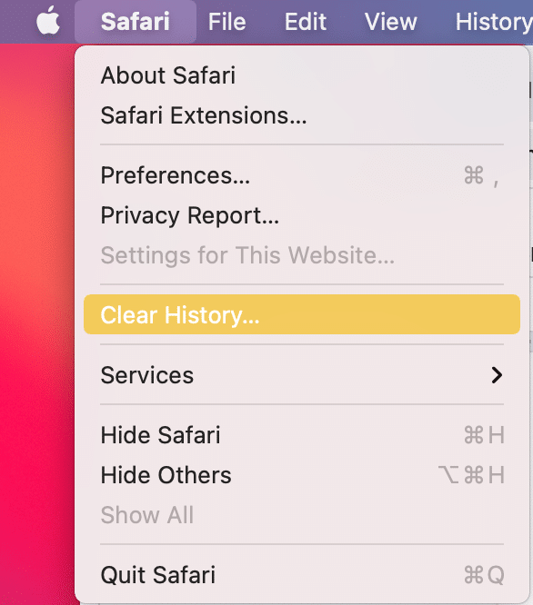 单击清除历史记录。 修复 Safari 无法在 Mac 上打开