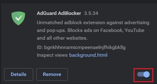 单击切换按钮以关闭 adblock 扩展 |  修复 Chrome 中的 NET::ERR_CONNECTION_REFUSED