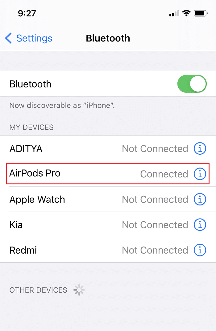 断开蓝牙设备。 如何修复 AirPods 不会重置问题