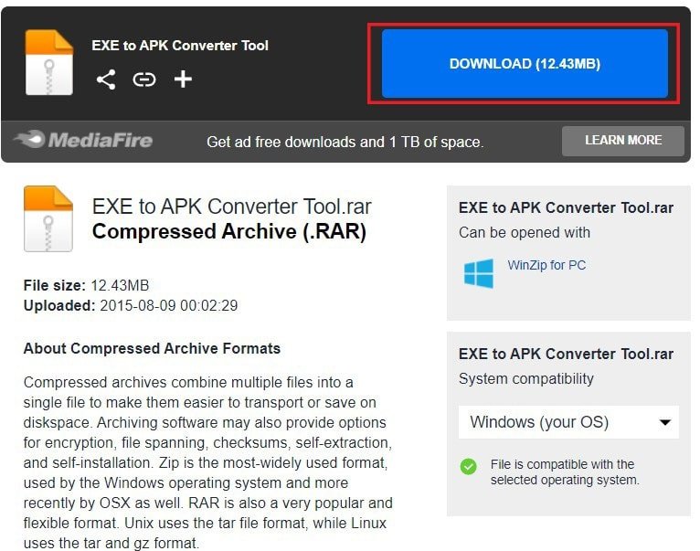 下载软件 EXE to APK Converter Tool 到你的 PC |  如何将 EXE 转换为 APK