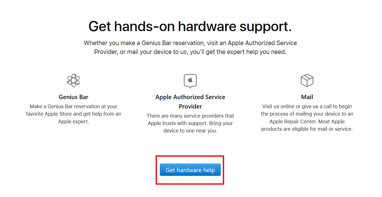 获取硬件帮助 Apple。