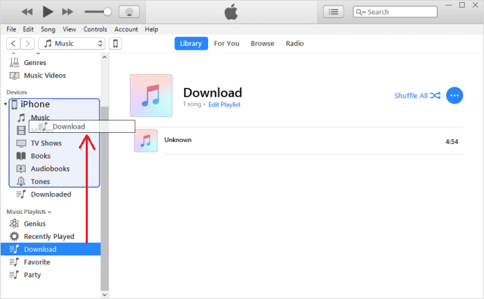 将播放列表从 iTunes 拖放到 iphone