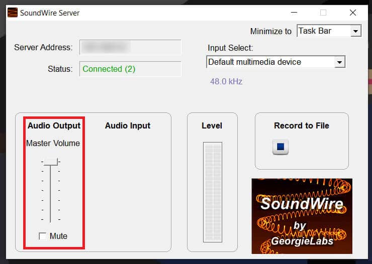 在 SoundWire PC 软件上，根据你的舒适度调节音量