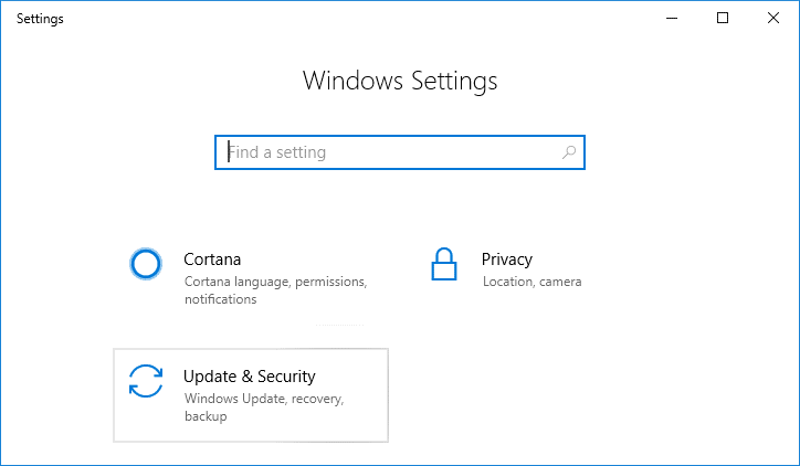 按 Windows 键 + I 打开设置，然后单击更新和安全图标