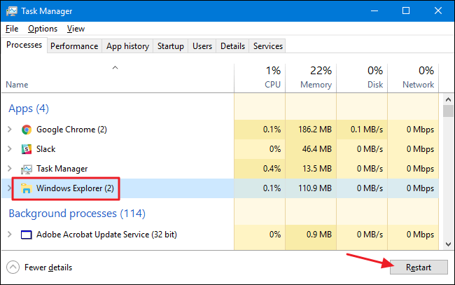 重新启动 Windows 资源管理器