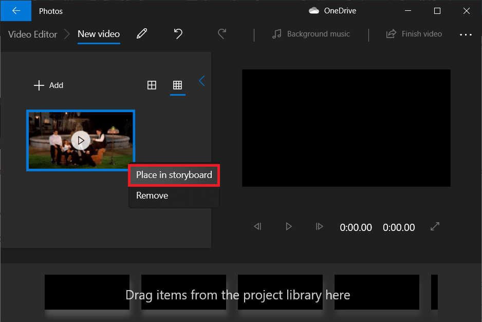 右键单击导入的文件并选择 Place in Storyboard |  如何在 Windows 10 中从视频中删除音频？