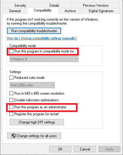 以管理员身份运行此程序并以兼容模式运行此程序。 修复 Windows 10 中的 FFXIV 错误 90002