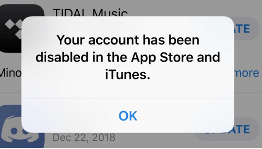 你的帐户在 App Store 和 iTunes 中已被禁用