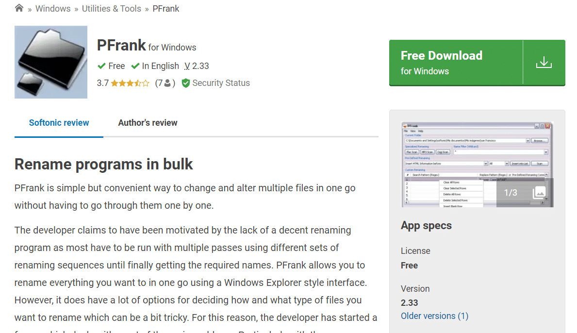 PFrank |  适用于 Windows 的最佳免费文件重命名软件