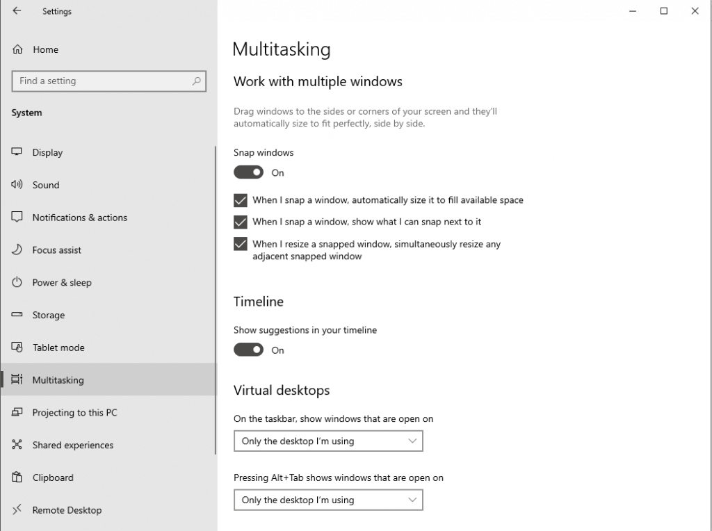 在 Windows 10-2 上启用多任务处理或 Snap Assist 的步骤