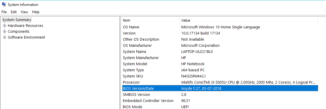 系统信息文件夹将打开并检查你 PC 的 BIOS 版本