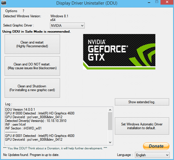 使用 Display Driver Uninstaller 卸载 NVIDIA 驱动程序