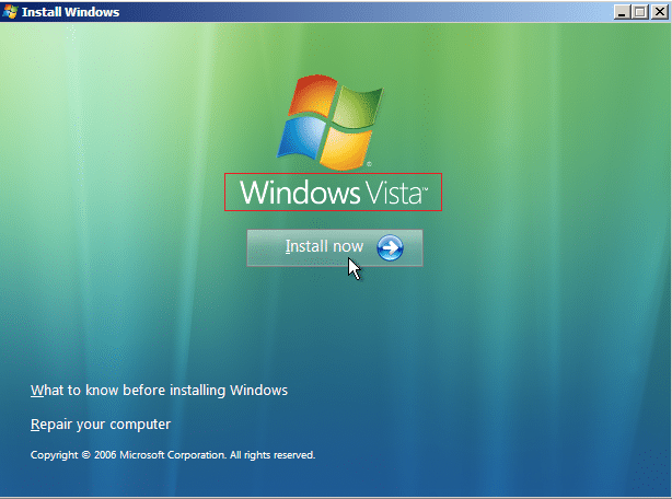 Windows Vista 立即安装