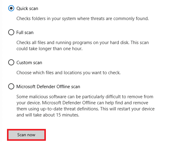 根据你的喜好选择扫描选项，然后单击立即扫描。 修复 Firefox 右键单击​​不起作用