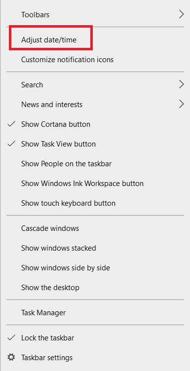 选择调整日期或时间。 如何修复错误 0x80070002 Windows 10