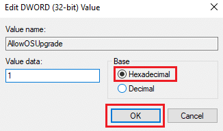 在 Base 下选择 Hexadecimal，然后单击 OK。 如何修复错误 0x80070002 Windows 10