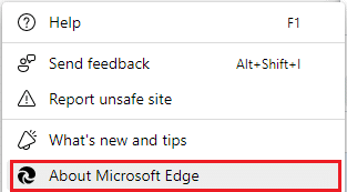 单击关于 Microsoft Edge。 修复 Microsoft Edge 中的错误状态断点