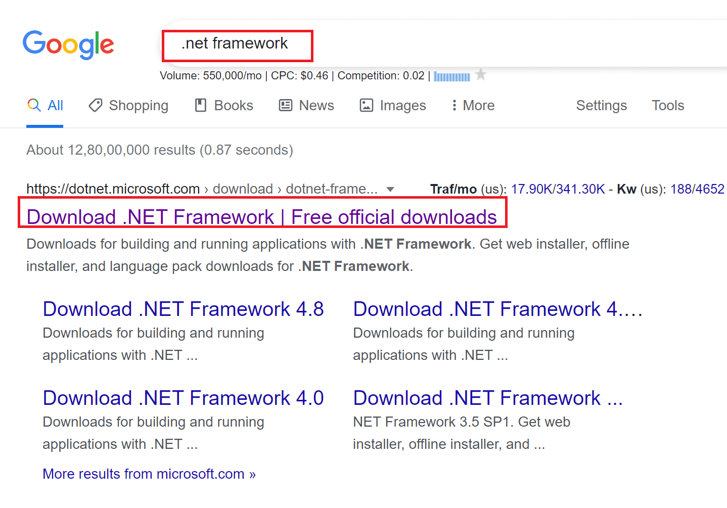 点击微软官网第一个搜索结果，标题为下载.NET Framework |  修复 0xc00007b 错误：应用程序无法正确启动