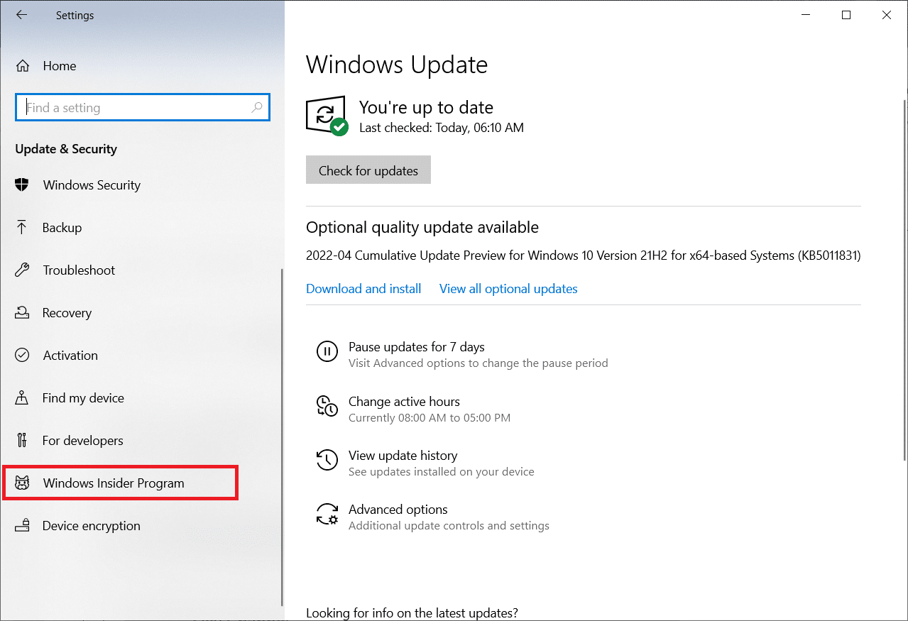 单击 Windows 预览体验计划。 修复 Microsoft Store 0x80246019 错误