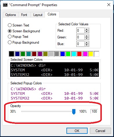 command prompt properties color