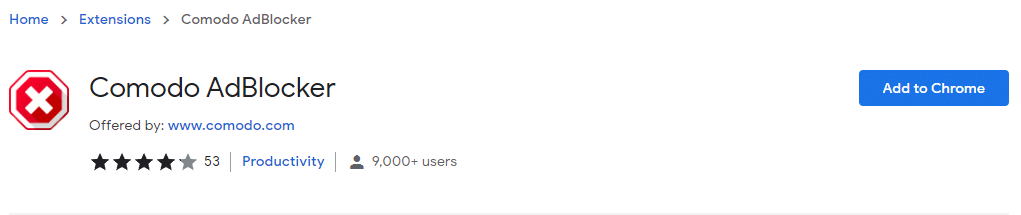 Chrome 网上应用店中的 Comodo AdBlocker |  chrome 的最佳广告拦截扩展
