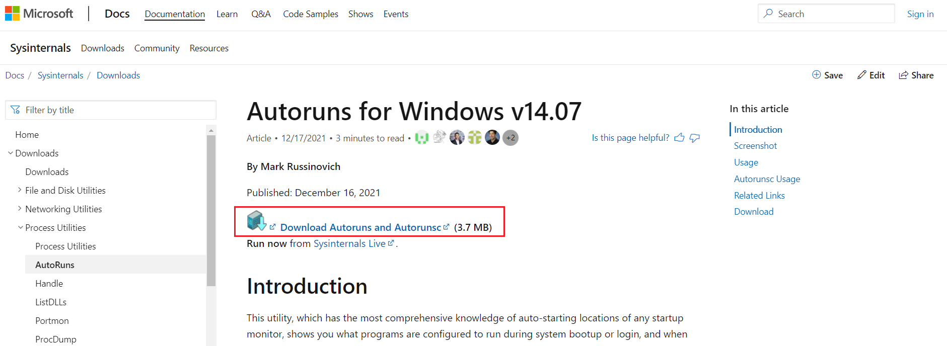 从官方网页下载 Autoruns for Windows