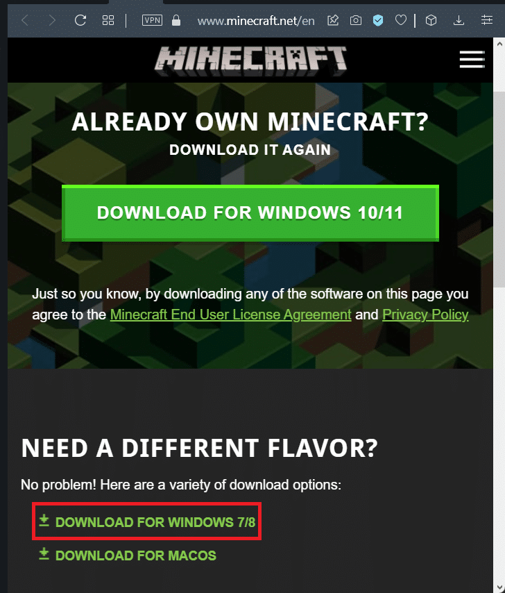 从官方网站下载 Minecraft Launcher。 修复 Windows 11 中的 Minecraft 错误 0x803f8001