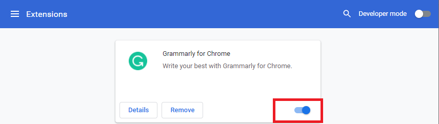 最后，关闭你要禁用的扩展程序。 修复 Google Chrome 中的 Err Empty Response