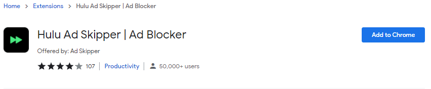 Chrome 网上应用店中的 Hulu Ad Skipper |  chrome 的最佳广告拦截扩展