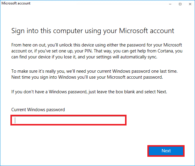 如果你的 Microsoft 帐户未连接到系统，请输入系统的登录密码。 点击下一步。 修复 Windows 10 0xc004f075 错误