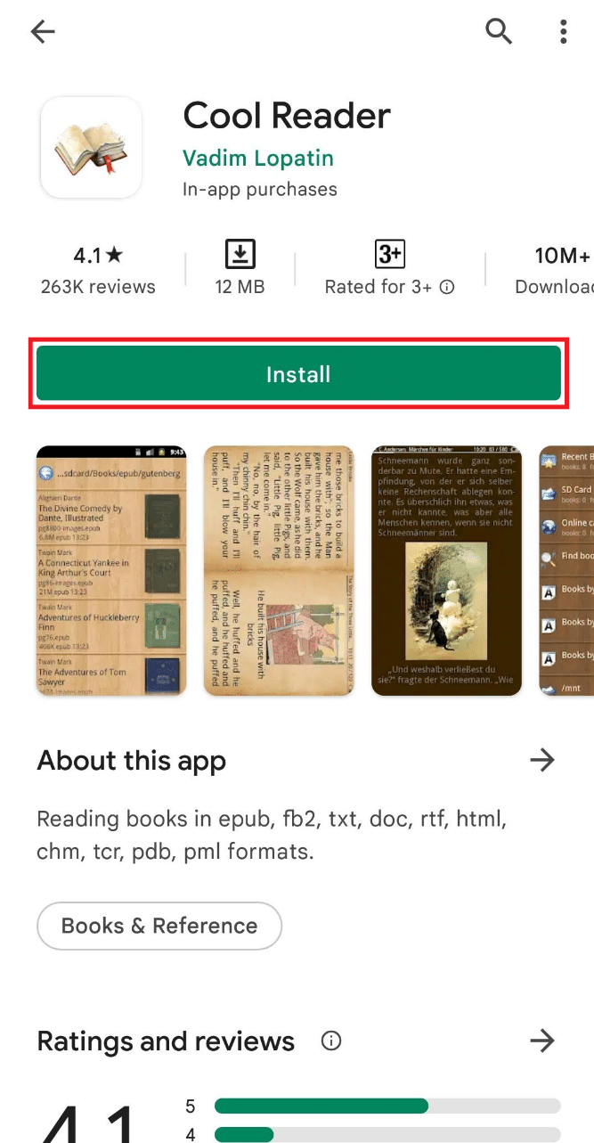 在你的设备上安装 Cool Reader 应用程序