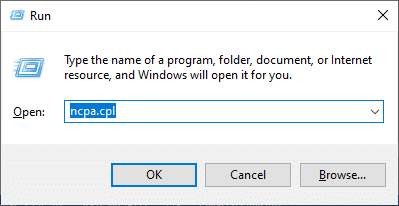 现在，键入 ncpa.cpl 命令并按 Enter。 修复 Windows 10 上的网络错误 0x00028001