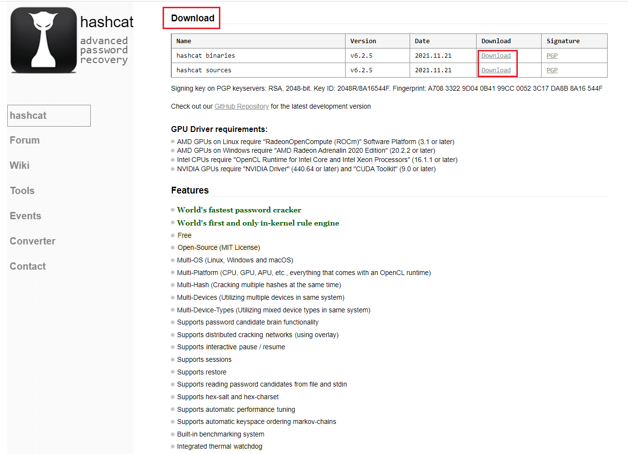 oclHashcat 黑客工具下载页面