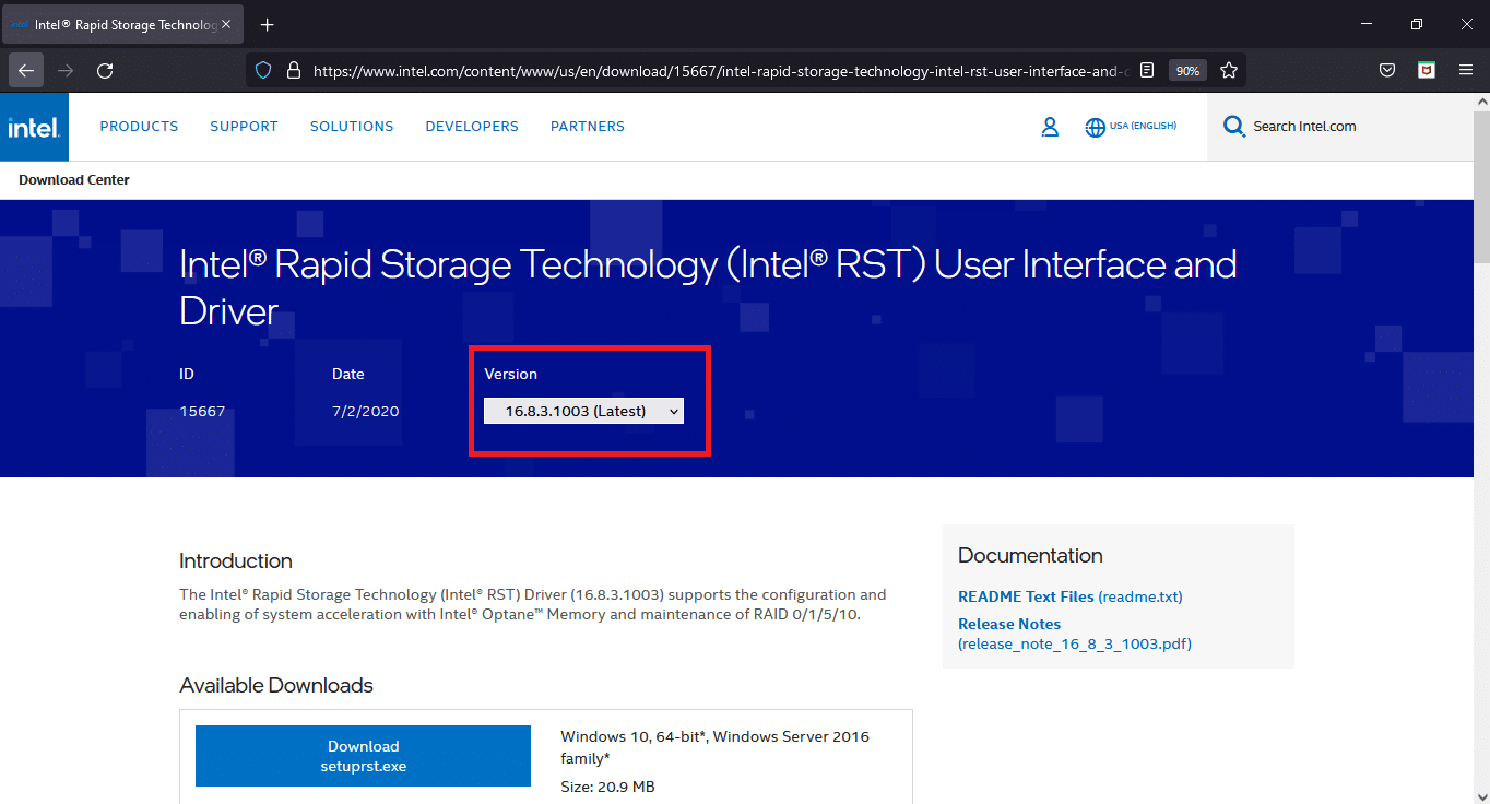 在下载页面上，你可以从下拉列表中选择最新版本。 在 Windows 10 上修复 iaStorA.sys BSOD 错误的 7 种方法