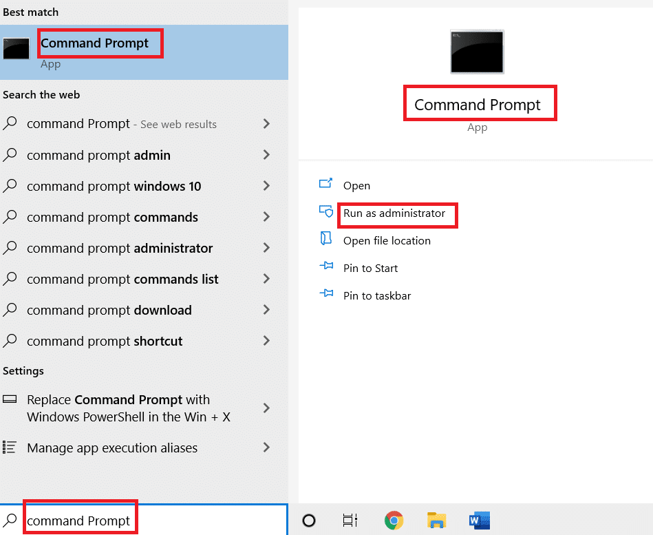 打开命令提示符。 修复 Windows 10 更新错误 0x80072ee7