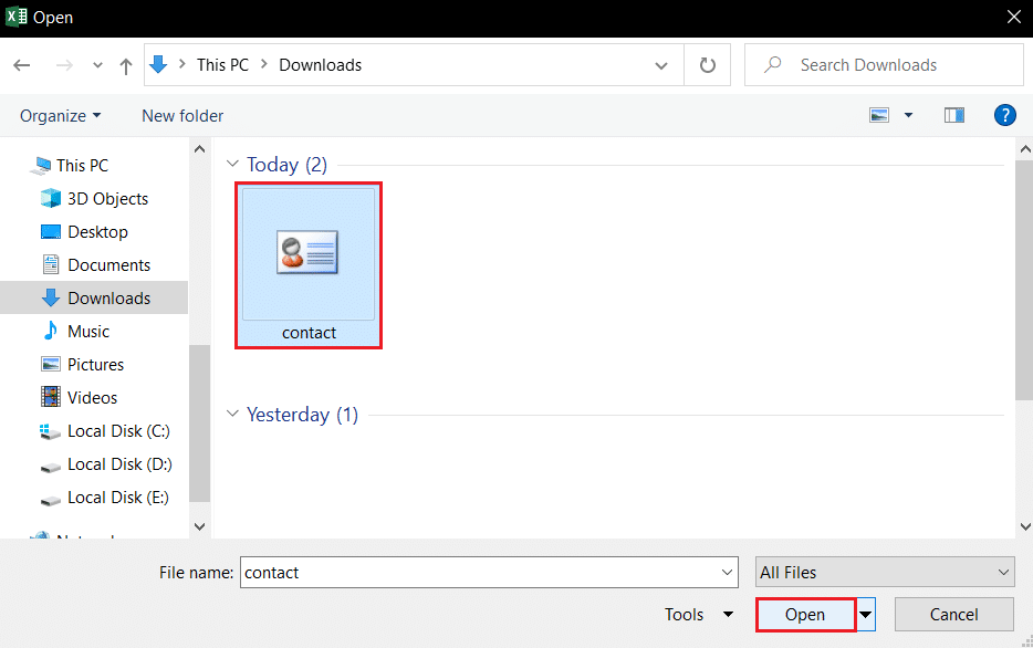 在 ms excel 中打开 cvf 文件。 如何在 Windows 10 上编辑 VCF 文件