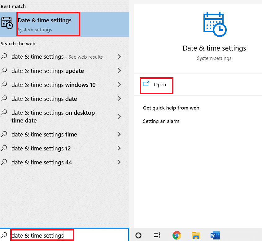 打开日期和时间。 修复 Windows 10 更新错误 0x80072ee7