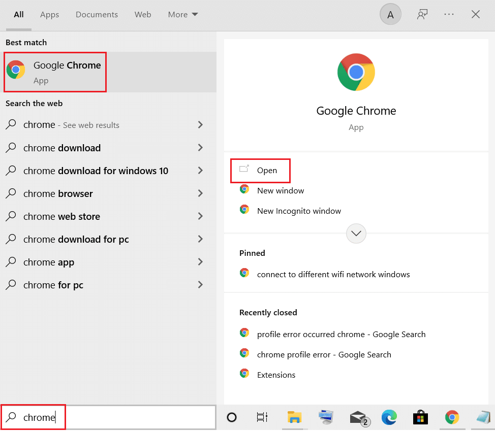 从 Windows 搜索菜单打开谷歌浏览器。 修复 Google Chrome 中的 Err Empty Response