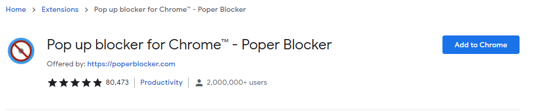 Chrome 网上应用店中的 Poper Blocker