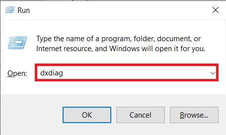 按 Windows 和 R 键打开运行对话框。 键入 dxdiag，然后按 Enter