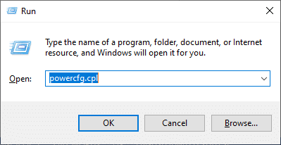 按 Windows 键和 R 并键入 powercfg.cpl 然后回车