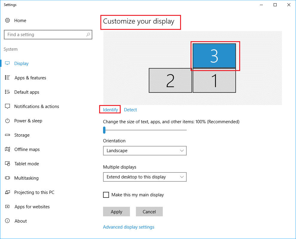 在 Windows 的显示系统设置中的自定义桌面部分下重新排列多个显示器