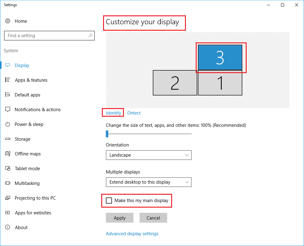 在 Windows 的显示系统设置中的自定义桌面部分下重新排列多个显示器